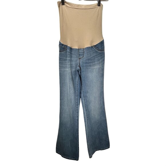 Indigo Blue Maternity Bootcut Jeans Small Full Panel Stretch Denim - Picture 1 of 10